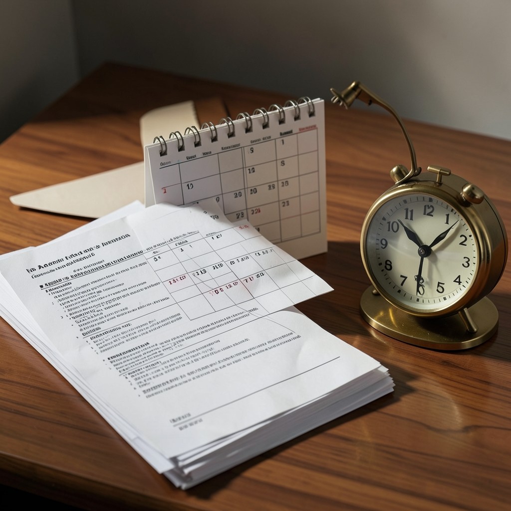 Calendario con plazos legales marcados sobre documentación laboral